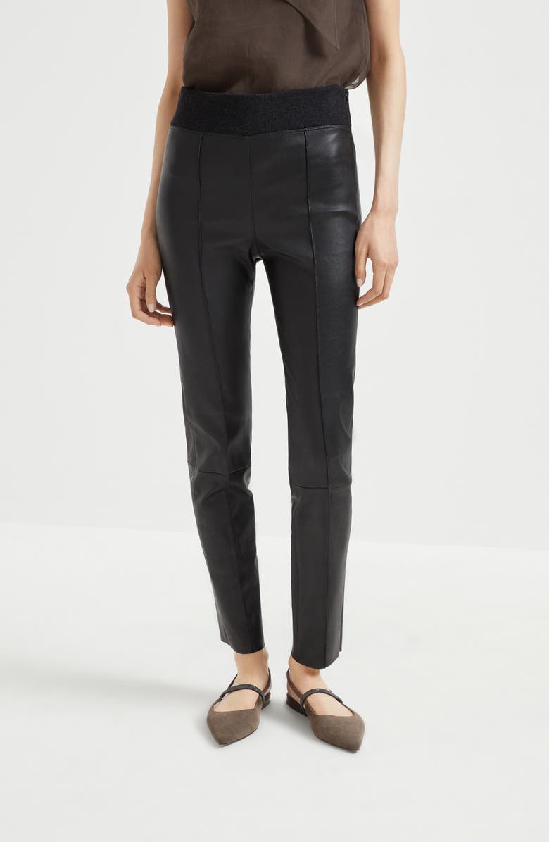 Brunello Cucinelli Stretch nappa leggings, Alternate, color, Black