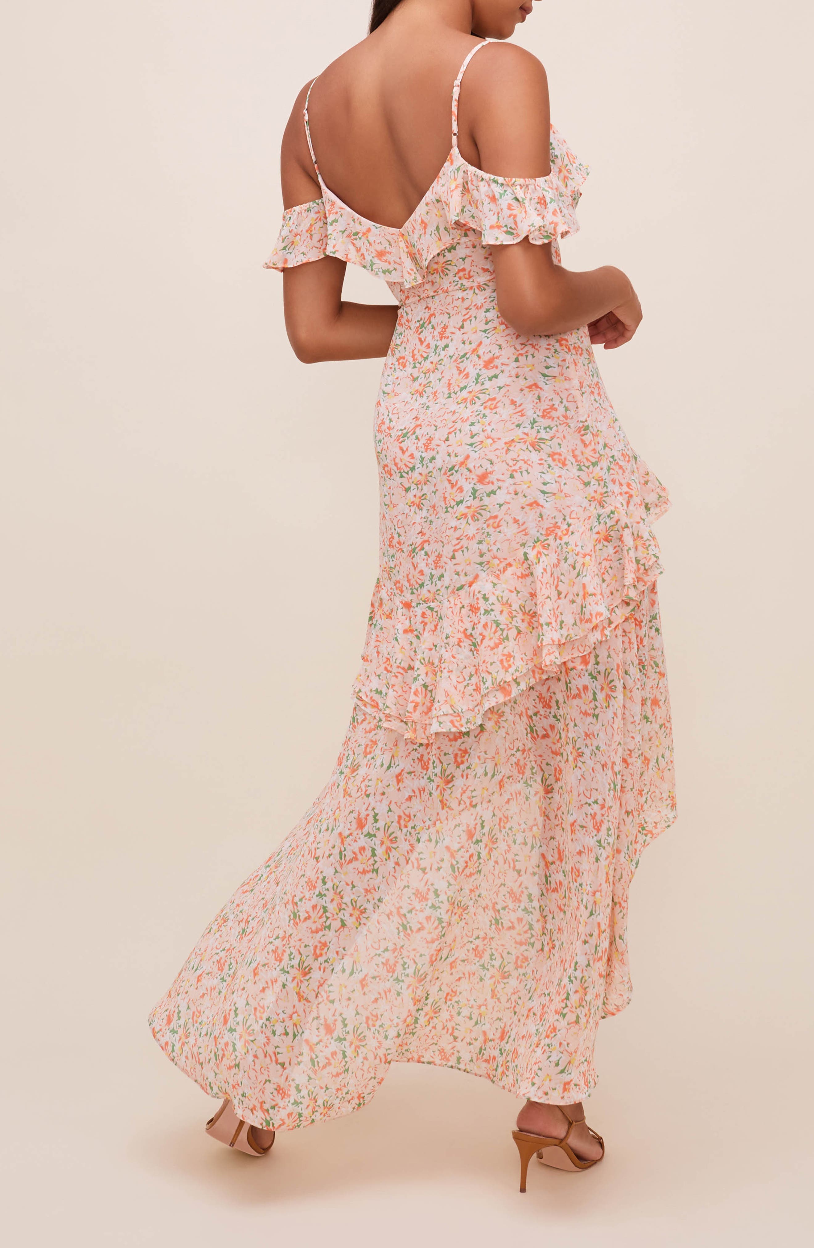 ASTR the Label Pemberly Floral Ruffle Off the Shoulder High-Low Dress ...