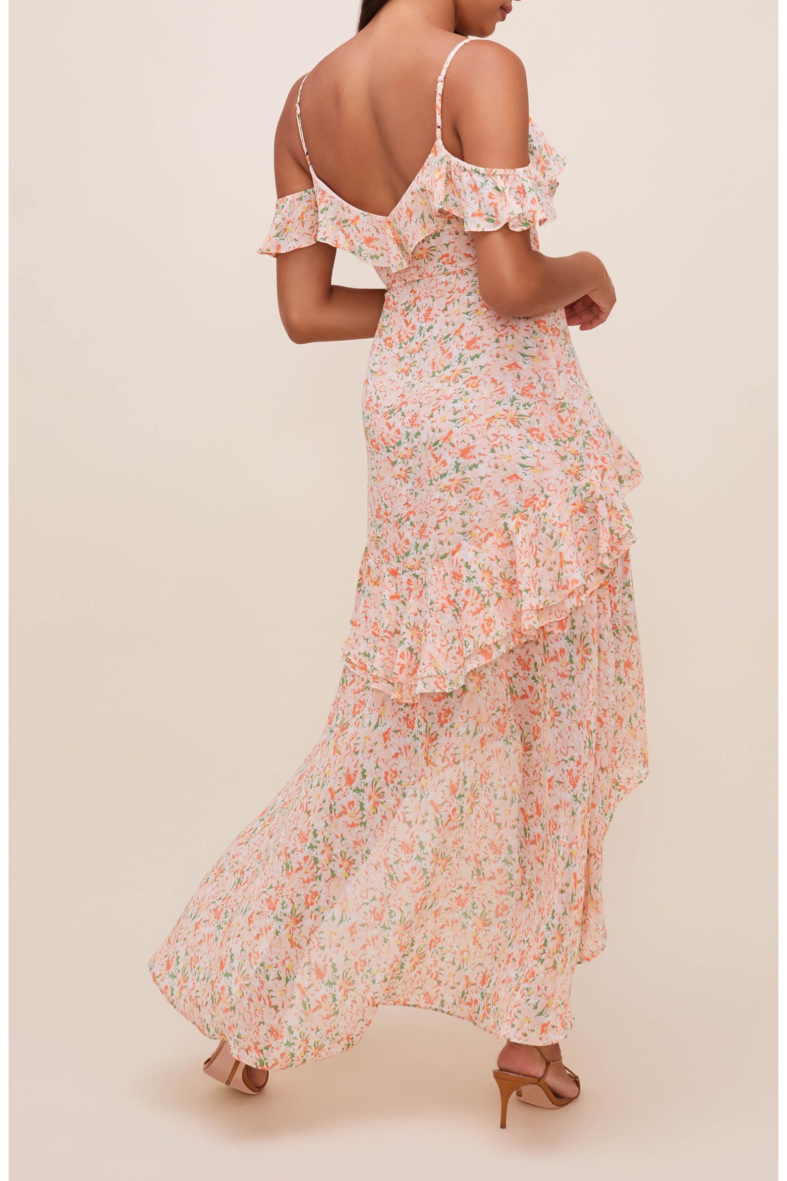 ASTR the Label Pemberly Floral Ruffle Off the Shoulder High-Low Dress ...