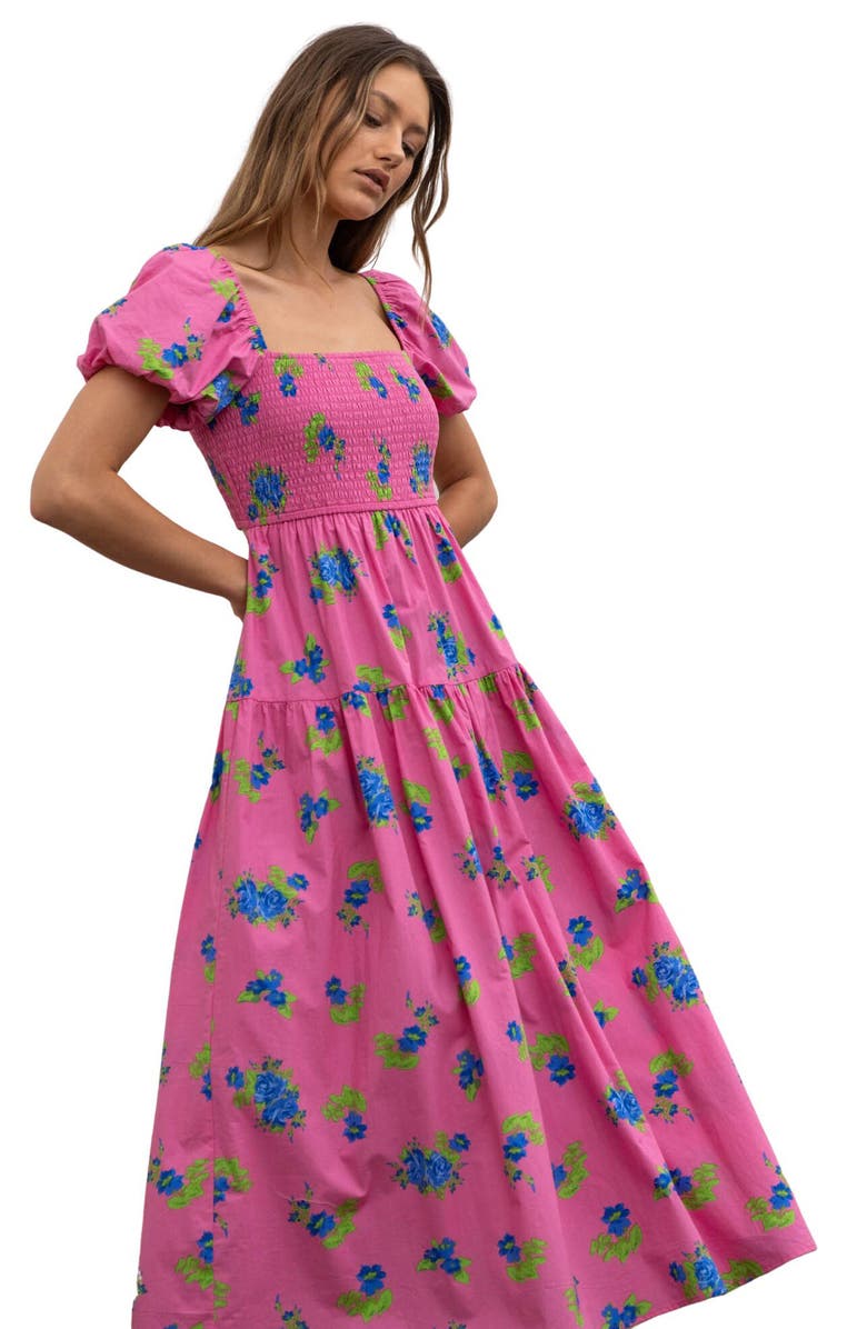 MOON RIVER Floral Smocked Maxi Dress, Alternate, color, 