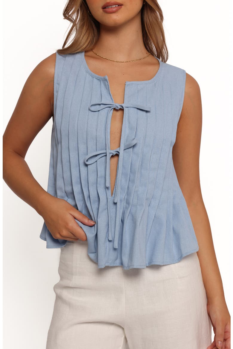 Delia Tie Front Pleat Tank, Main, color, BLUE