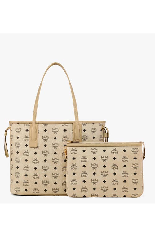 Mcm Medium Liz Reversible Shopper In Beige+black Logo