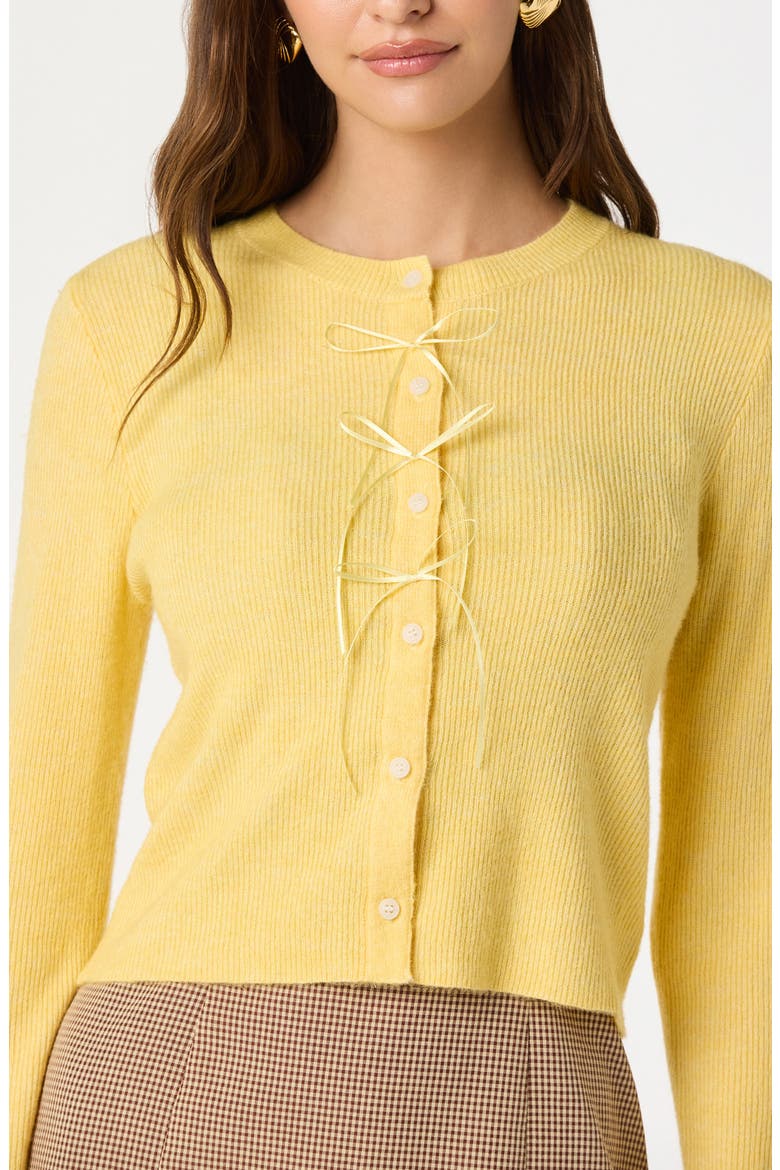 Satin Bow Knit Cardigan, Alternate, color, YELLOW