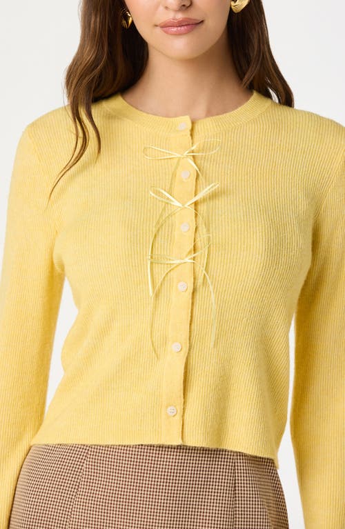 Astr The Label Satin Bow Knit Cardigan In Yellow