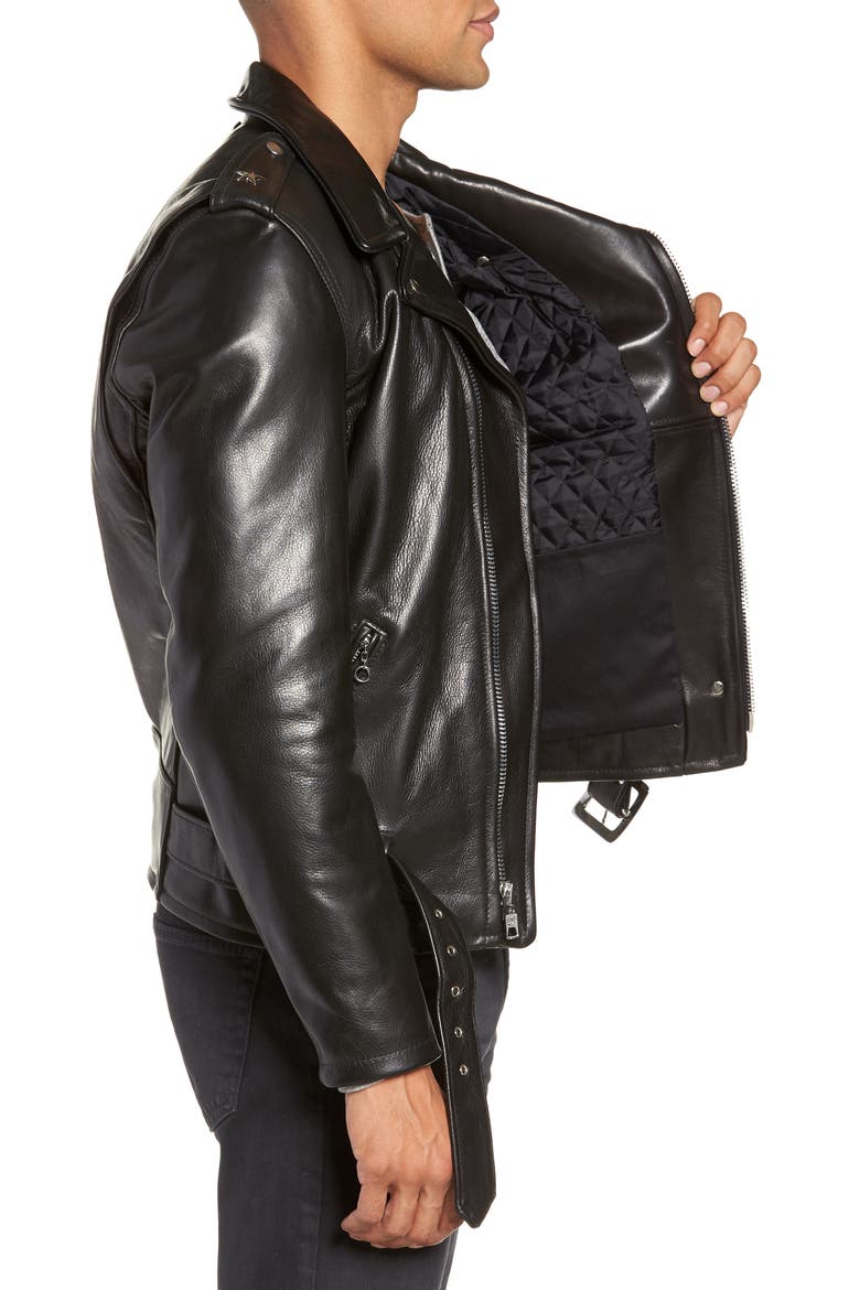 '50s Cowhide Leather Moto Jacket, Alternate, color, BLACK
