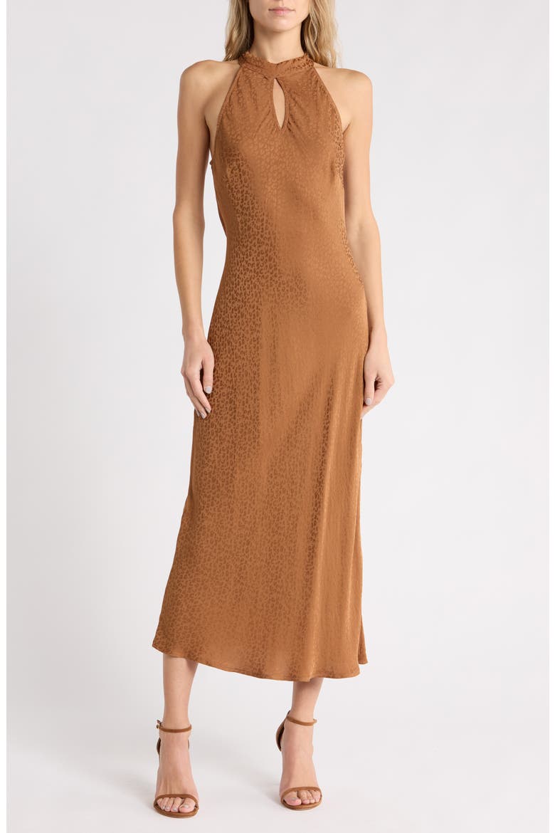 Lou Lou Animal Jacquard Halter Midi Dress, Main, color, WHOLE GRAIN SOLID