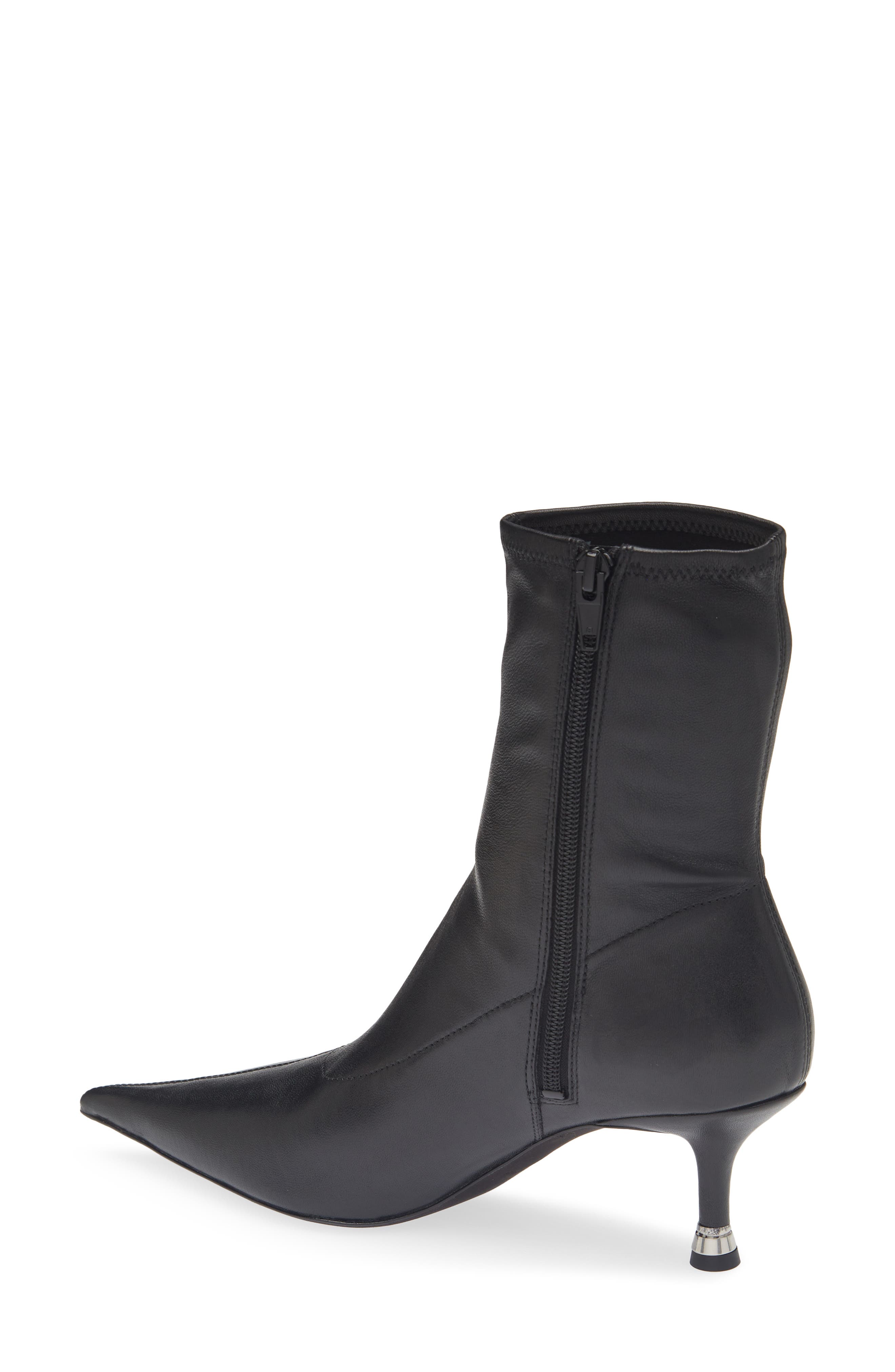 Fei Pointed Toe Stretch Leather Ankle Boot, Alternate, color, BLACK