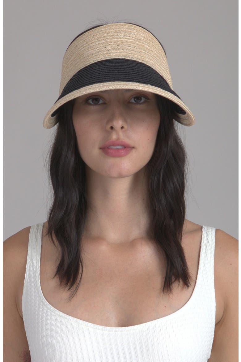 Ricky Packable Natural & Black Woven Straw Visor, Alternate, color, NATURAL/ BLACK
