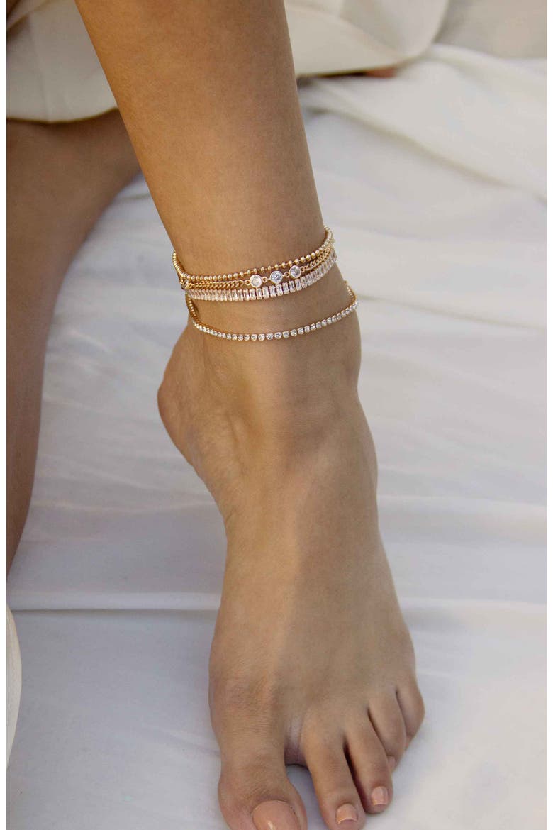 Simple Beauty Set of 3 Cubic Zirconia Anklets, Alternate, color, GOLD