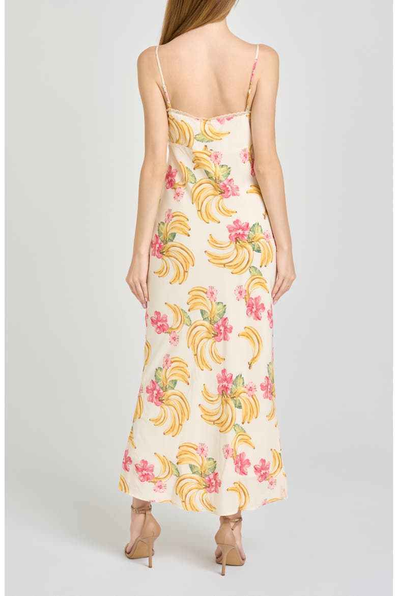 Calypso Fruit Print Lace Trim Midi Dress, Alternate, color, CREAM BANANAS