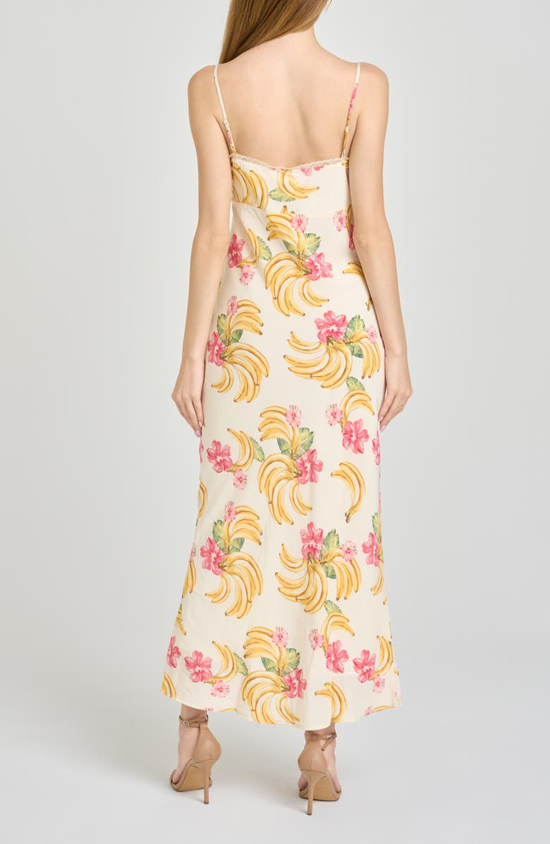 WAYF Calypso Fruit Print Lace Trim Midi Dress, Alternate, color, Cream Bananas