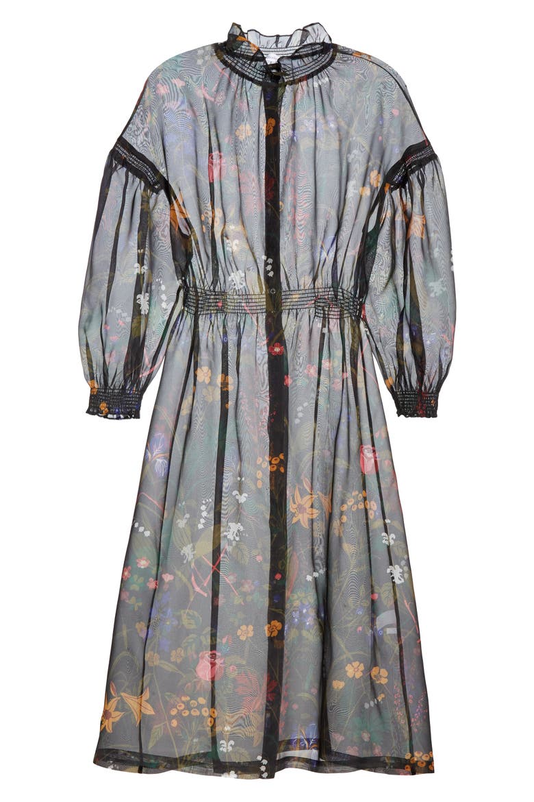 Nanna Floral Print Silk Organza Dress, Alternate, color, BLACK