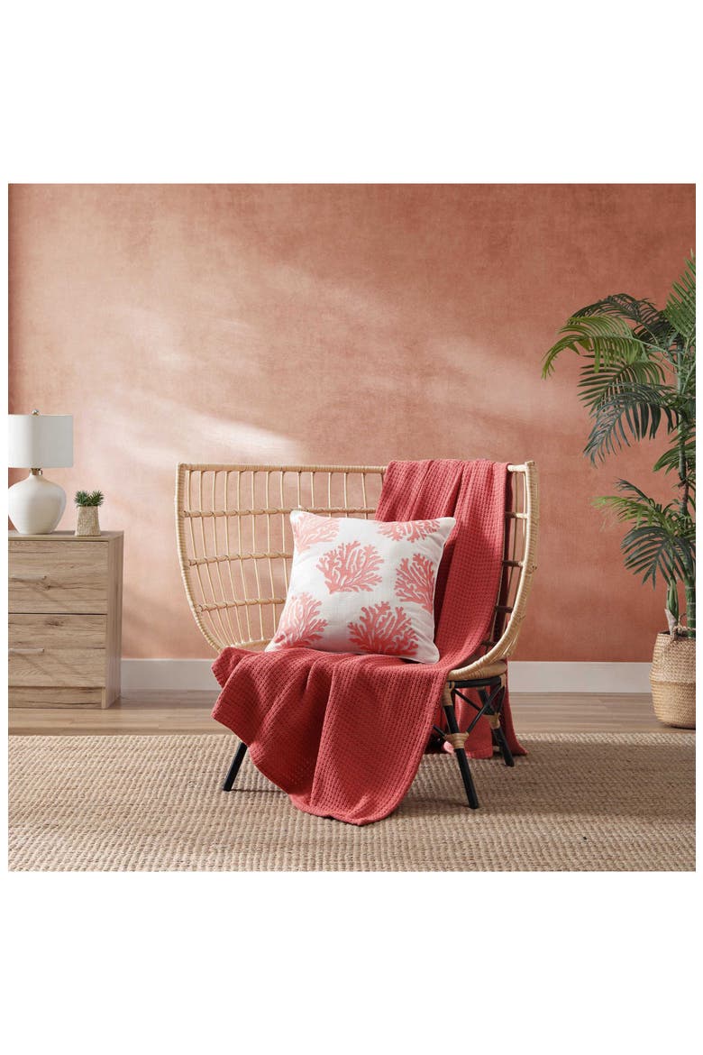 Coral Island Square Throw Pillow, Alternate, color, LIGHT CORAL