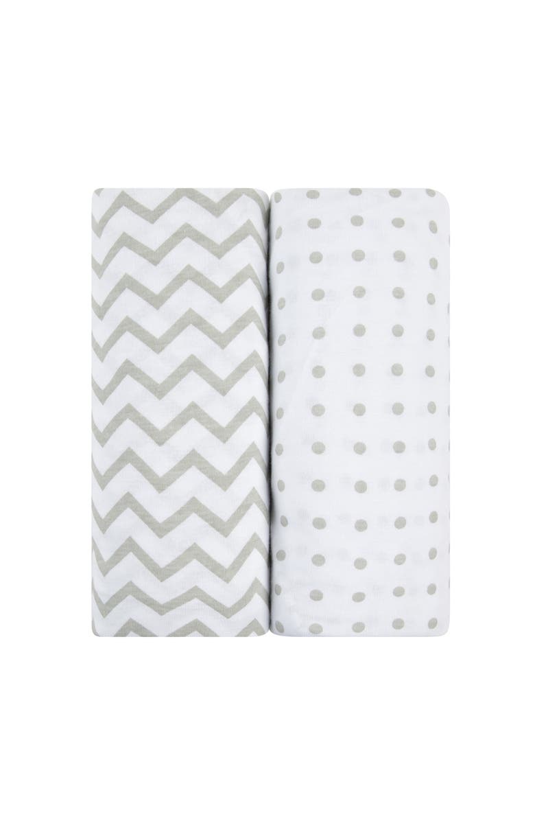 Ely's & Co. Baby Fitted Waterproof Pack N Play | Mini Portable Crib Sheet Set 2 Packs, Main, color, Grey Chevron & Polka Dot