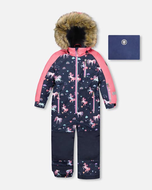 Deux Par Deux One-piece Play Snowsuit Unicorn In Blue