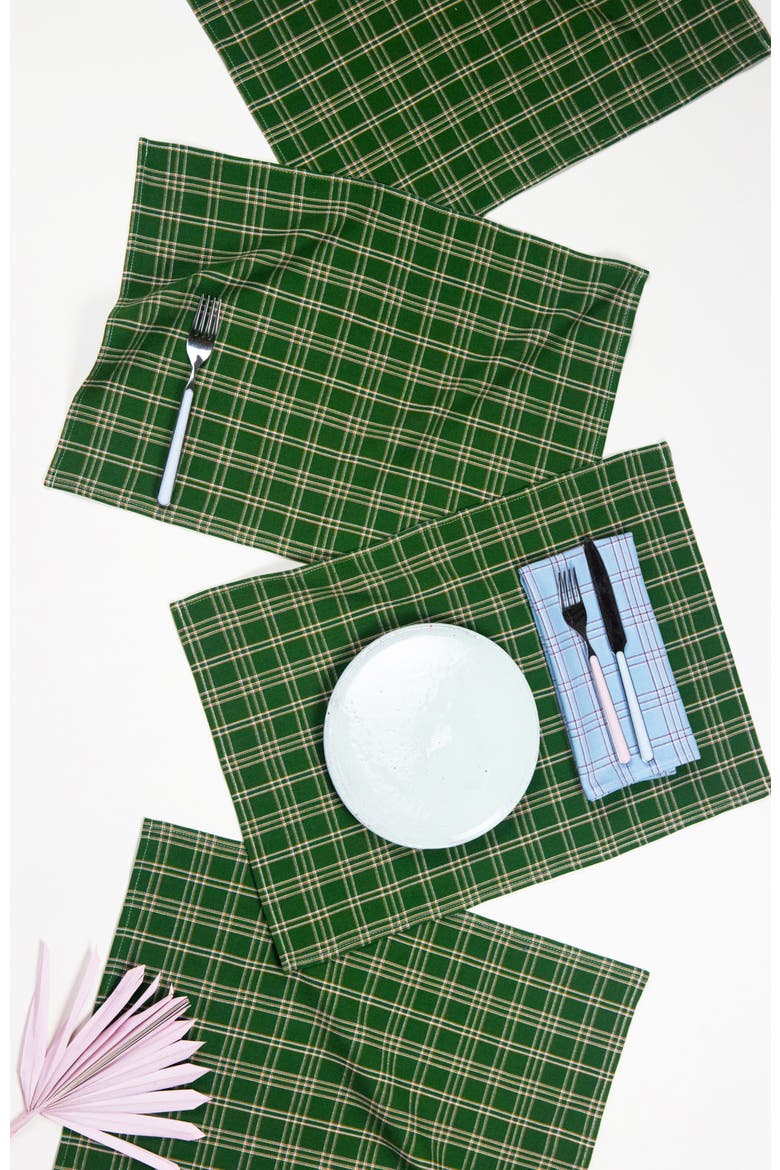 Chiapas Handwoven Plaid Cotton Placemats, Set of 4, Main, color, Green