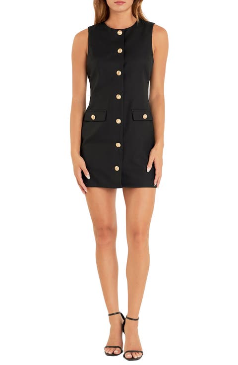 Button Front Sleeveless Minidress