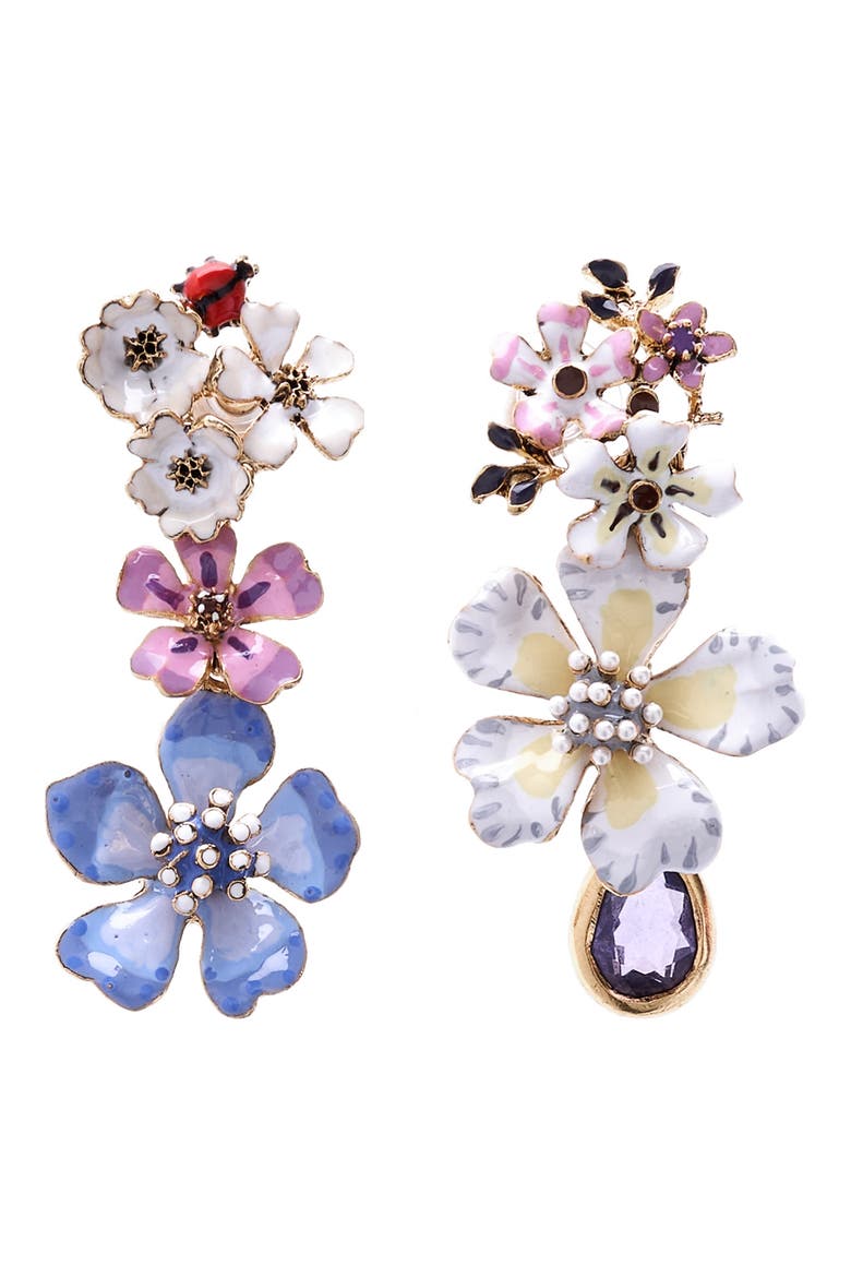 Mismatched Bouquet Drop Earrings, Main, color, MULTI