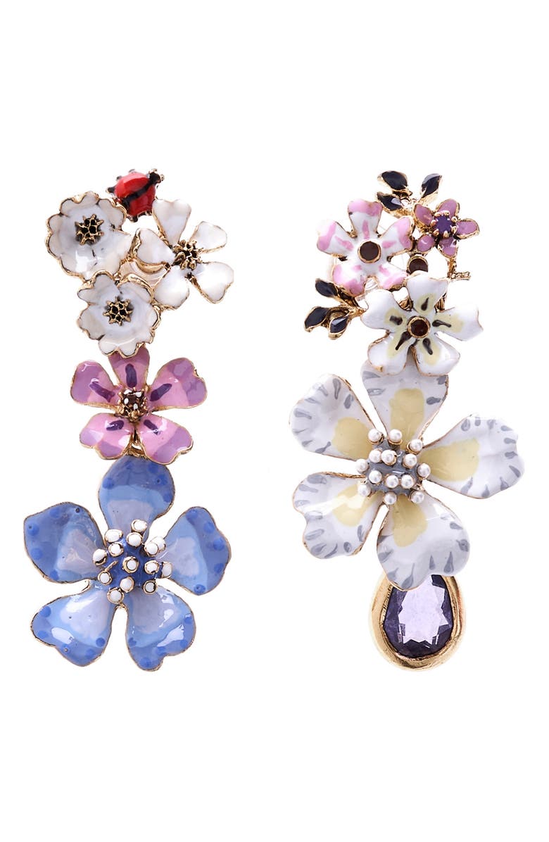 Oscar de la Renta Mismatched Bouquet Drop Earrings, Main, color, 