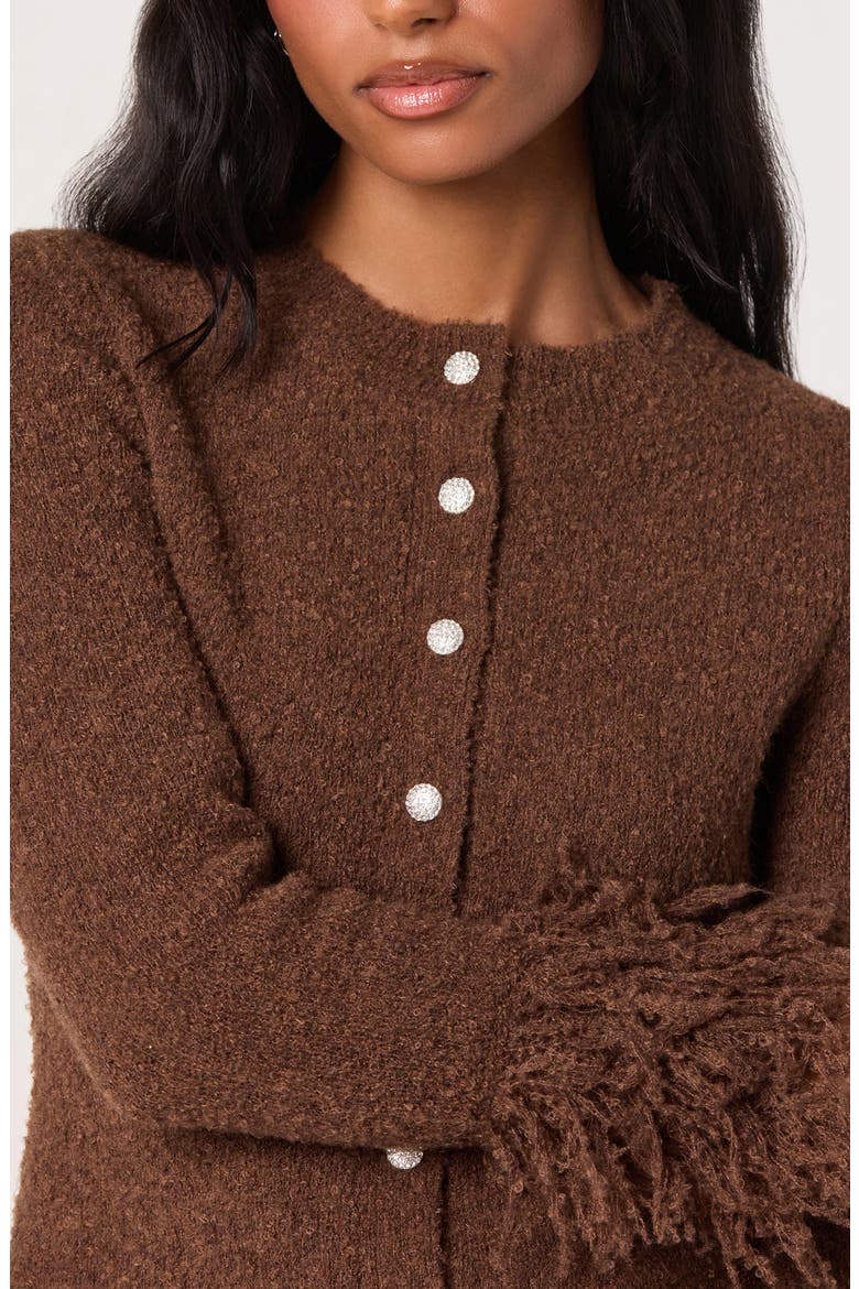 Fringe Sleeve Cardigan, Alternate, color, BROWN
