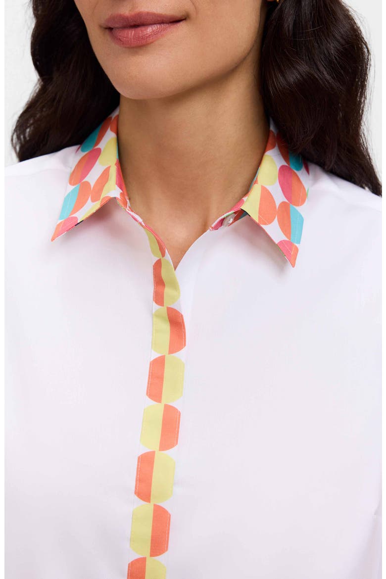 Luna Three-Quarter Sleeve Border Print Button-Up Shirt, Alternate, color, WHITE MULTI