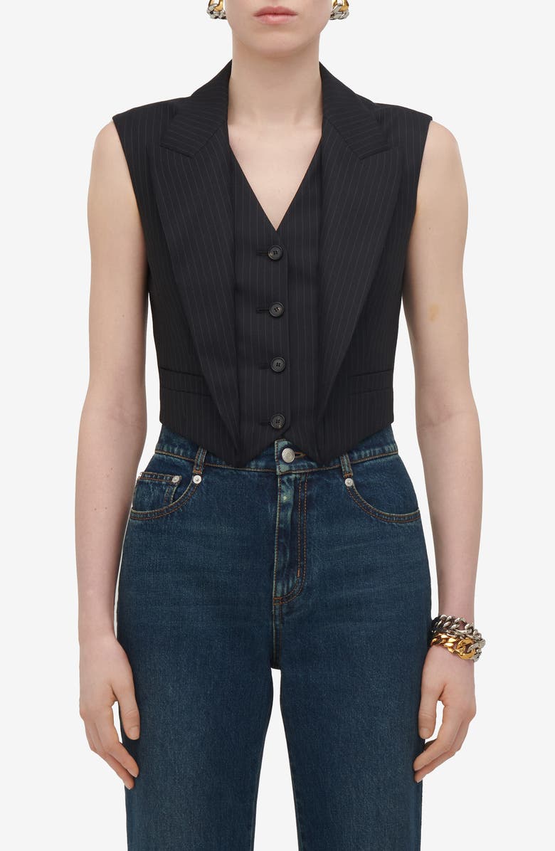 McQueen Pinstripe Tailored Wool Vest, Main, color, 