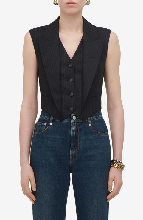 Pinstripe Tailored Wool Vest