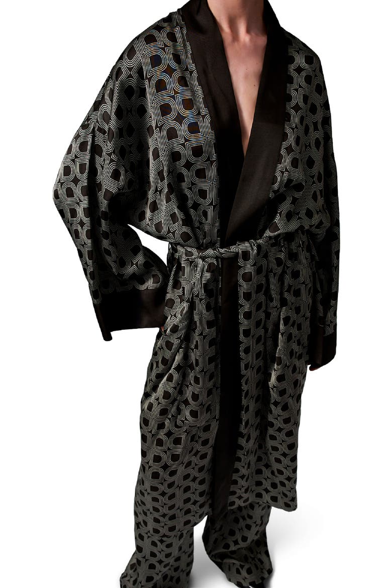 Rani Geometric Print Maxi Length Robe, Main, color, Black
