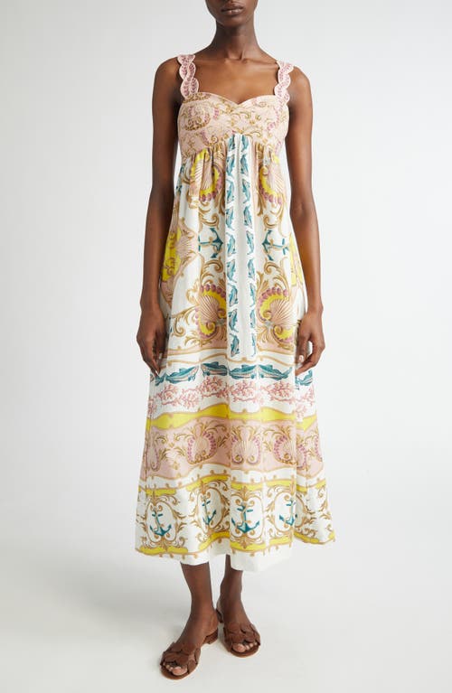 Farm Rio Linen-blend Dress With Nautical Print In Off-white