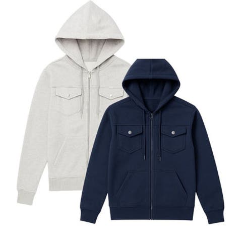 2 Pack Mens Heavyweight Zip Hoodie Jacket