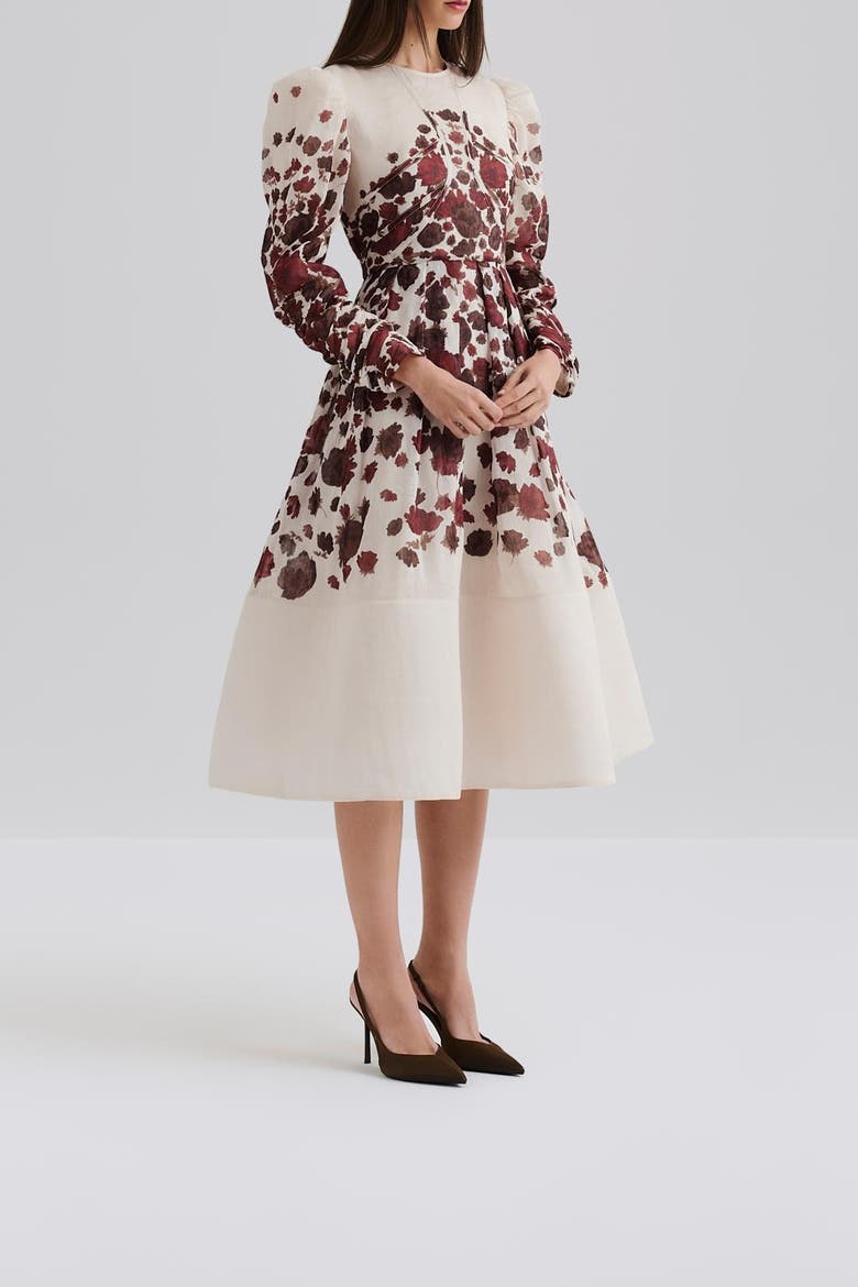 Leoni Silk Blend Midi Dress, Alternate, color, Wine Peony