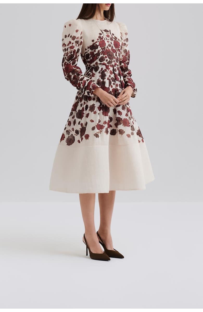 Malina Leoni Silk Blend Midi Dress, Alternate, color, Wine Peony