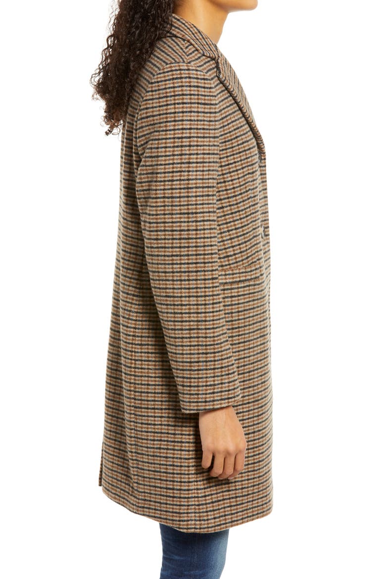 Wool Blend Reefer Coat, Alternate, color, BROWN GRID