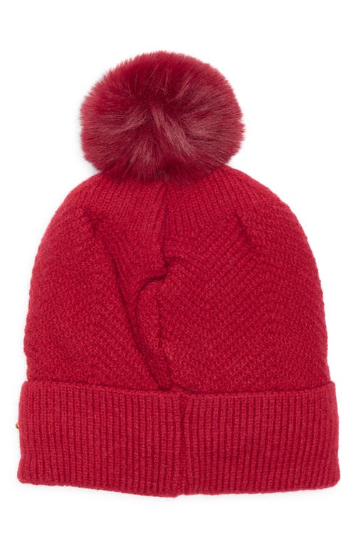 Nanette Lepore Scattered Embellished Faux Fur Pompom Beanie In Red