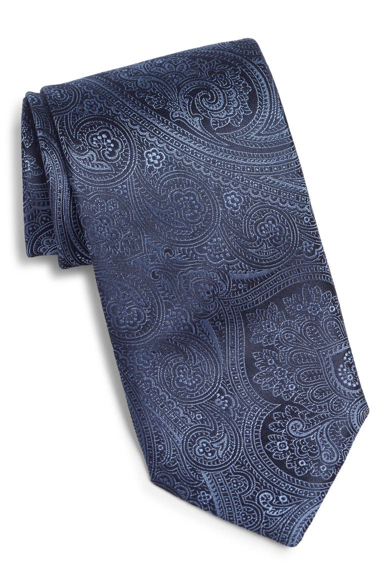 Paisley Silk Tie, Main, color, DARK BLUE