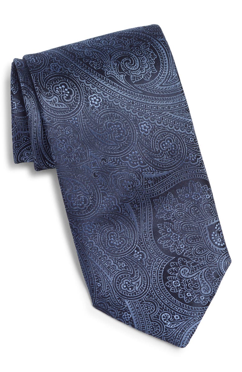 Canali Paisley Silk Tie, Main, color, Dark Blue