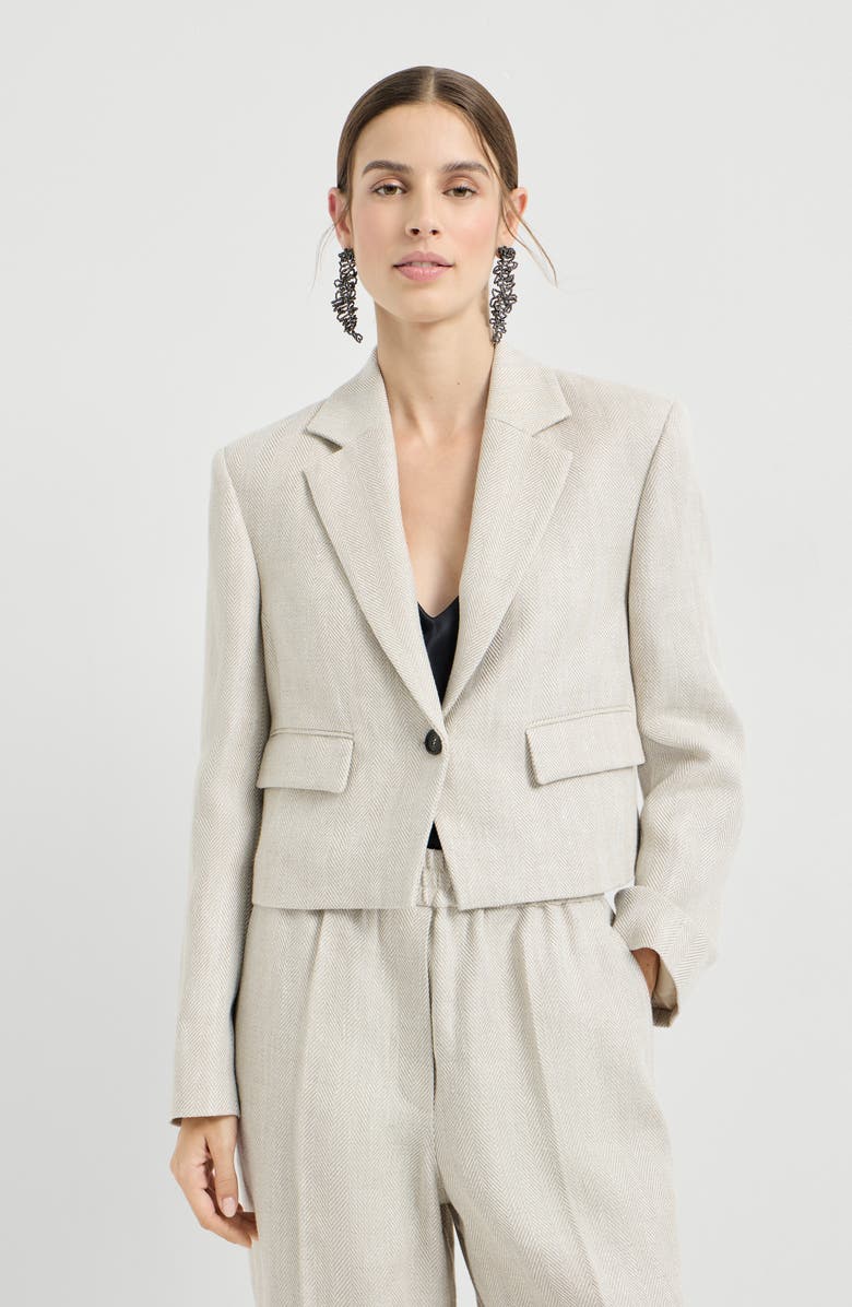 Brunello Cucinelli Chevron cropped blazer, Alternate, color, Beige