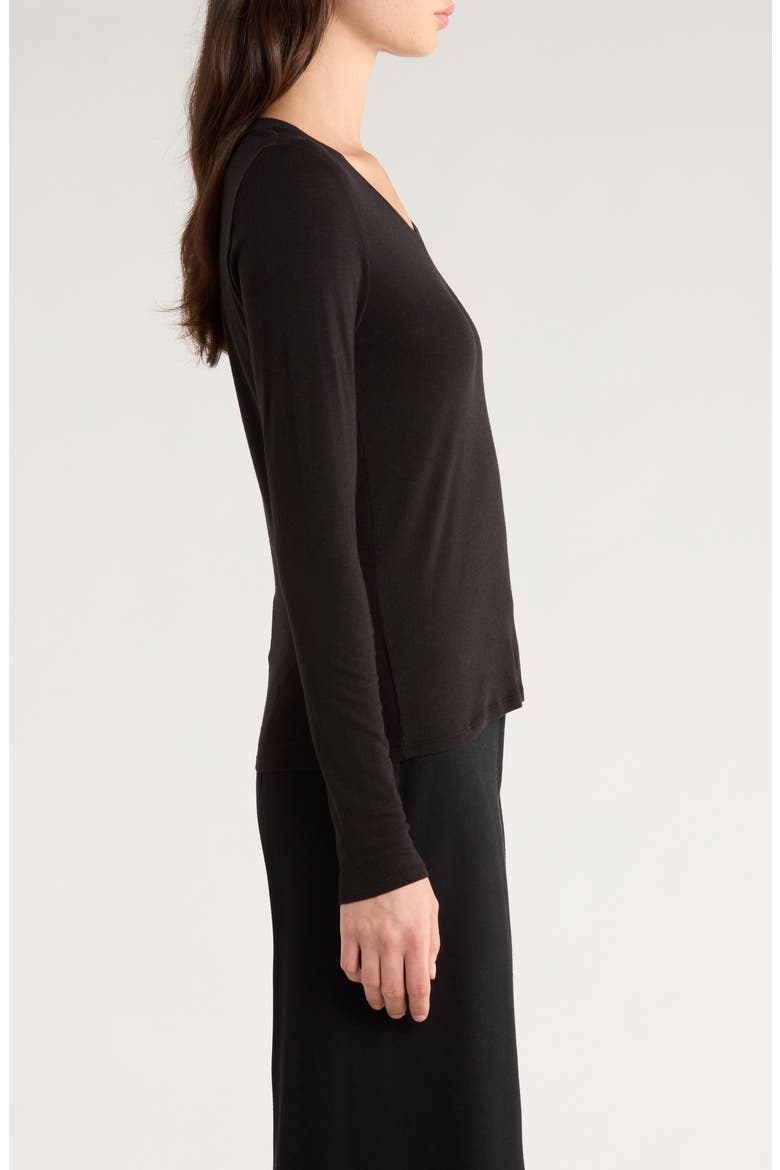 V-Neck Long Sleeve T-Shirt, Alternate, color, BLACK