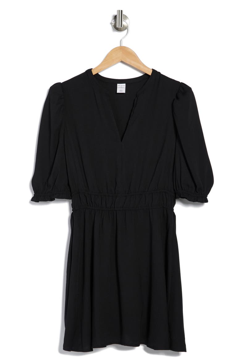 Smocked Crepe Mini Dress, Alternate, color, BLACK
