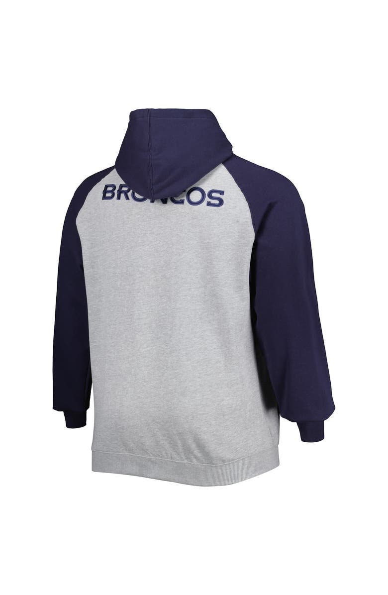 PROFILE Men's Heather Gray Denver Broncos Big & Tall Fleece Raglan Full-Zip Hoodie Jacket, Alternate, color, Heather Gray