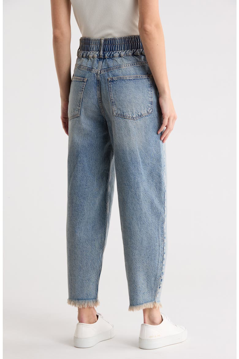 Hailey Fray Hem Barrel Leg Jeans, Alternate, color, MID INDIGO