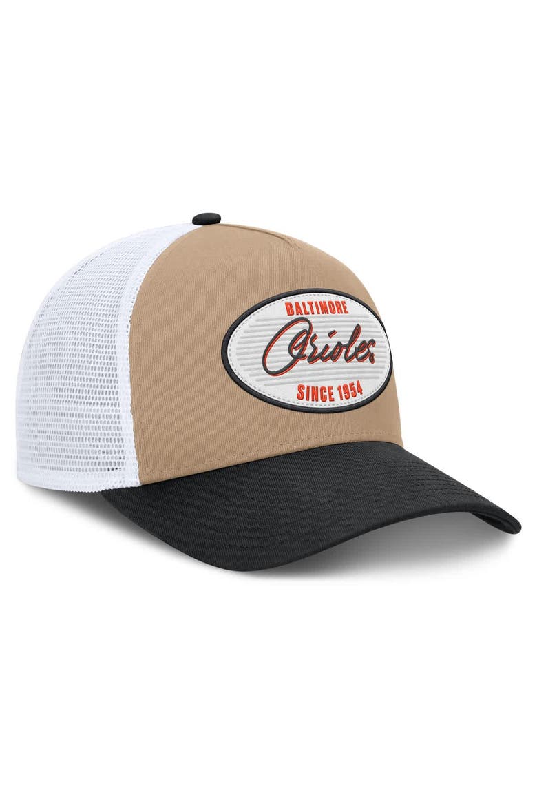 Men's Nike  Khaki/Black Baltimore Orioles Rise A-Frame Trucker Adjustable Hat, Alternate, color, Khaki