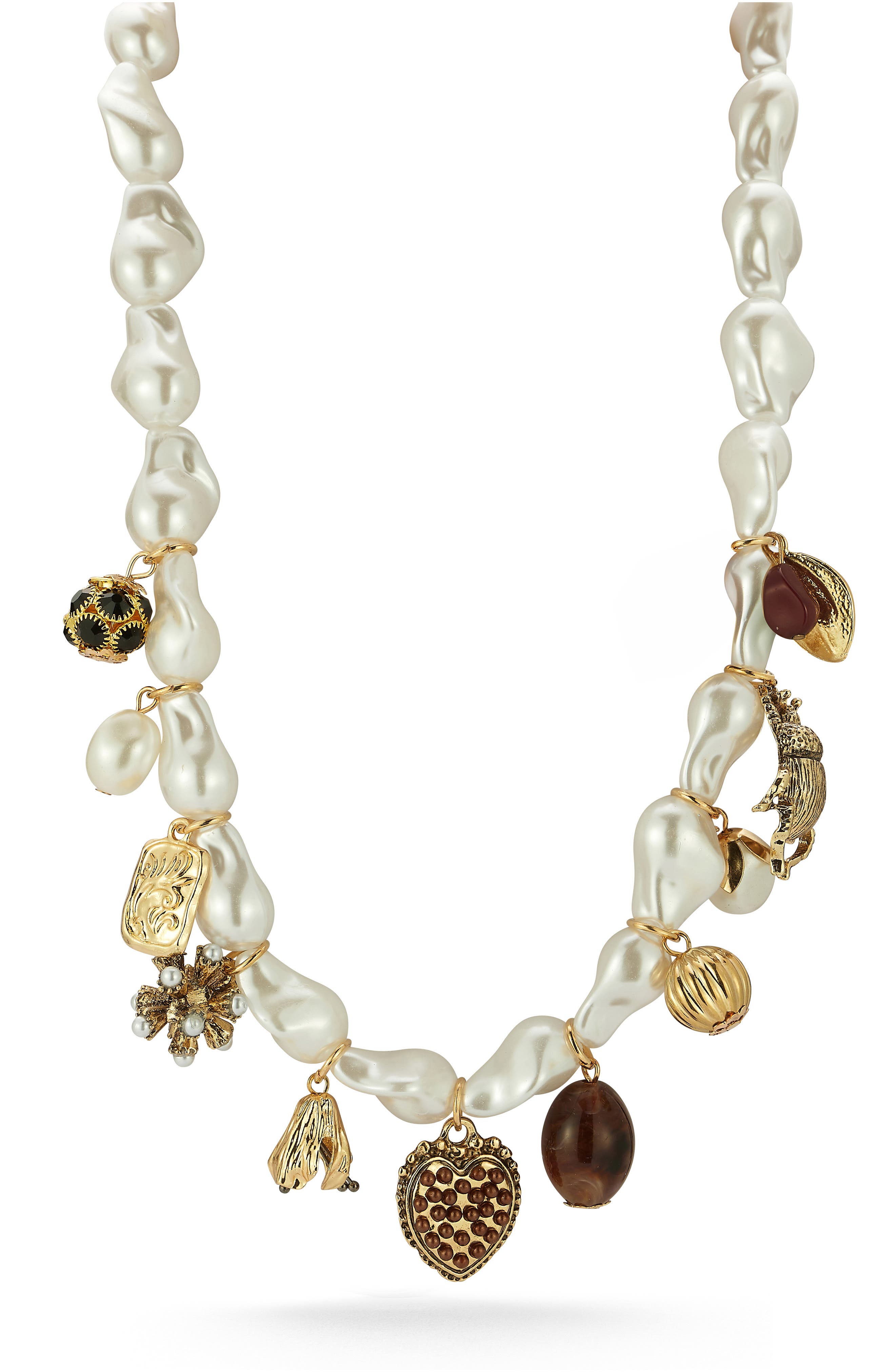 Faux Pearl Charm Necklace