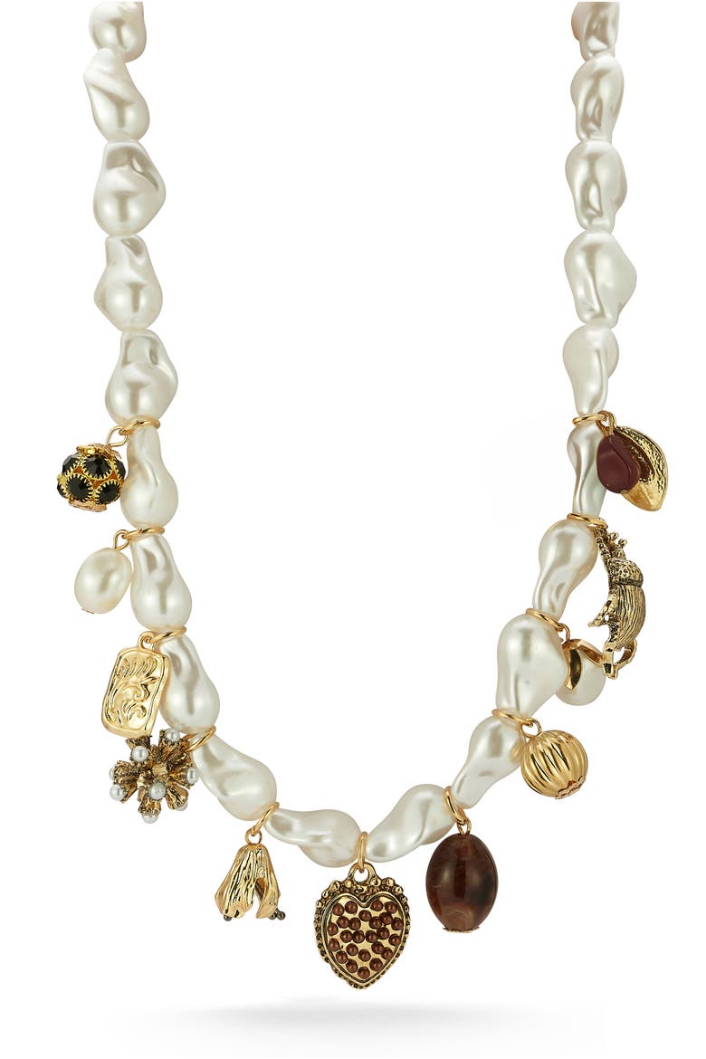 Faux Pearl Charm Necklace, Main, color, GOLD