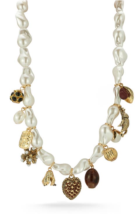 Faux Pearl Charm Necklace