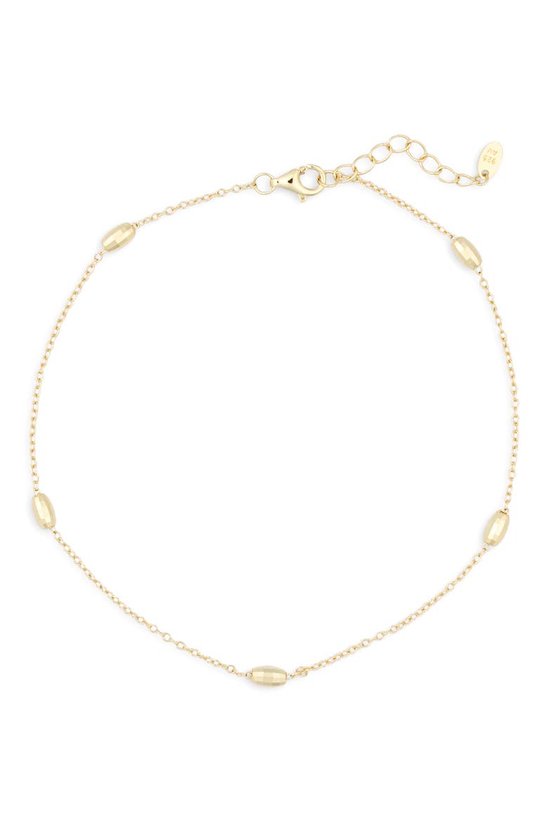18K Gold Plated Sterling Silver Station Chain Anklet, Main, color, GOLD