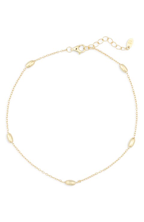18K Gold Plated Sterling Silver Station Chain Anklet