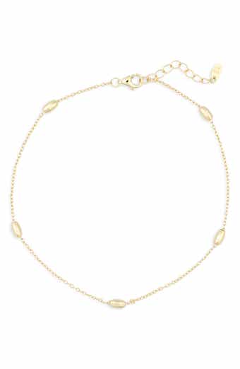 18K Gold Plated Sterling Silver Station Chain Anklet