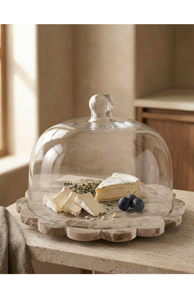 GAURI KOHLI Viola Brown Onyx Serving Board with Cloche, Alternate, color, Brown