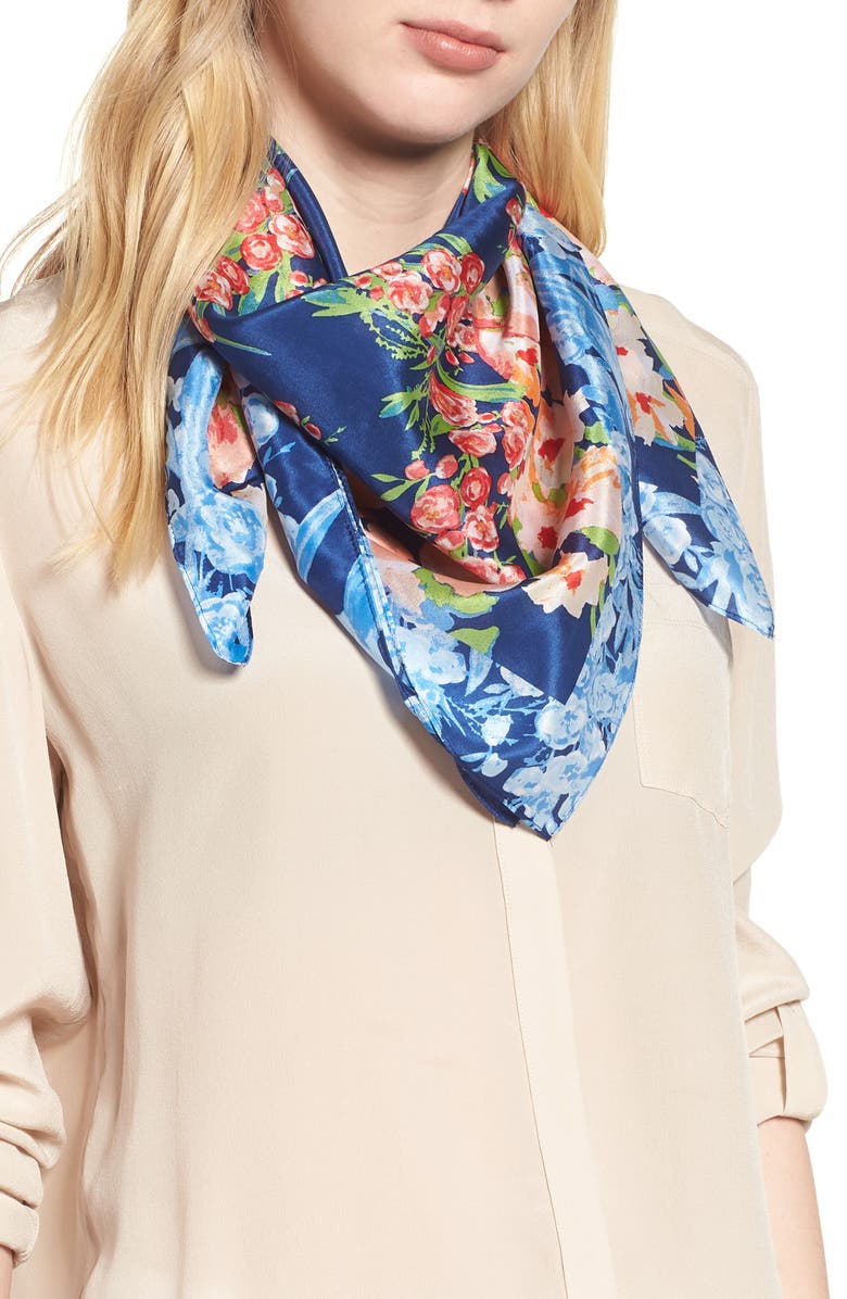 Echo Painted Tulip Square Silk Scarf, Main, color, 